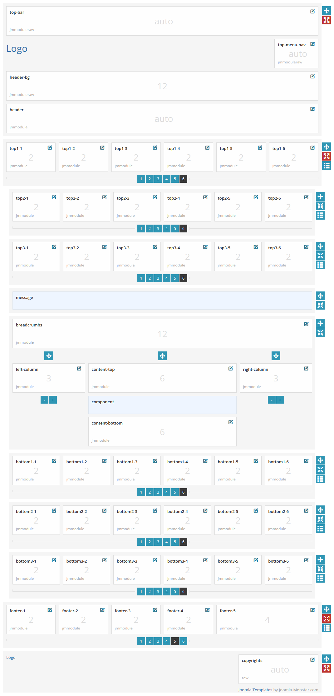 Module positions for normal and large screen